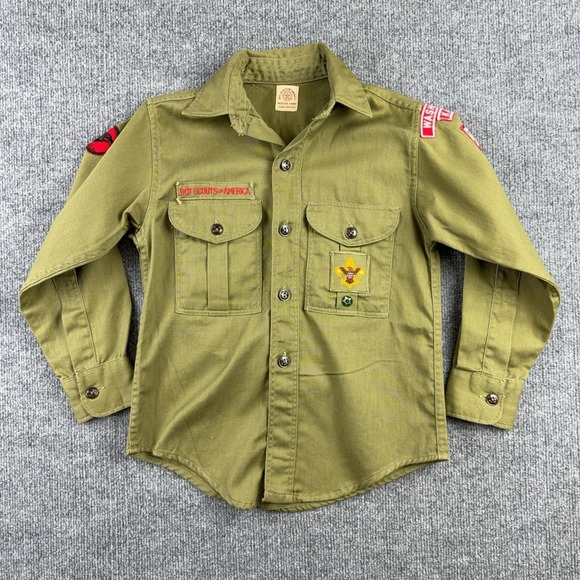 Boy Scouts of America Other - Vintage‎ Boy Scouts Of America Shirt Boys Medium Green Uniform Twill Patches